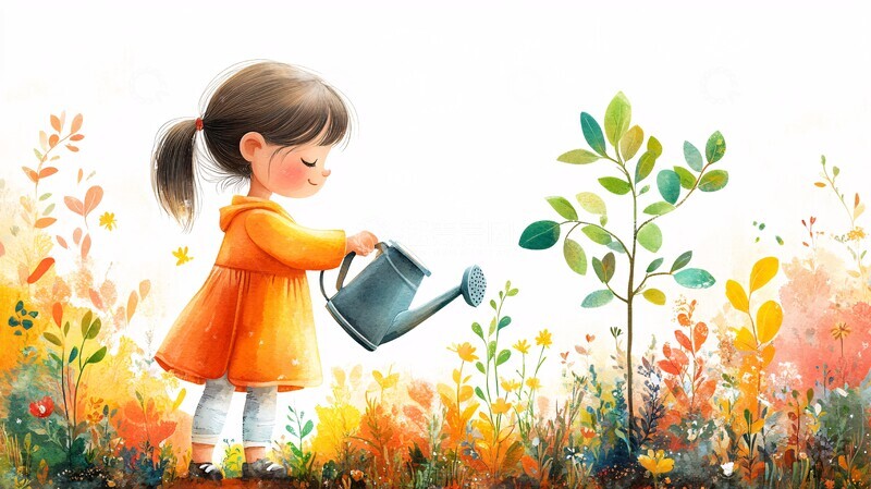 高清大图下载【趣麦麦图】女孩浇水树苗2