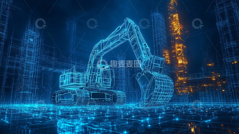 高清大图下载【趣麦麦图】建筑机械蓝线轮廓1