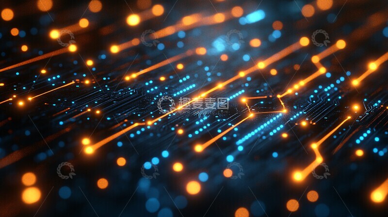 高清大图下载【趣麦麦图】蓝绿电路数字流1