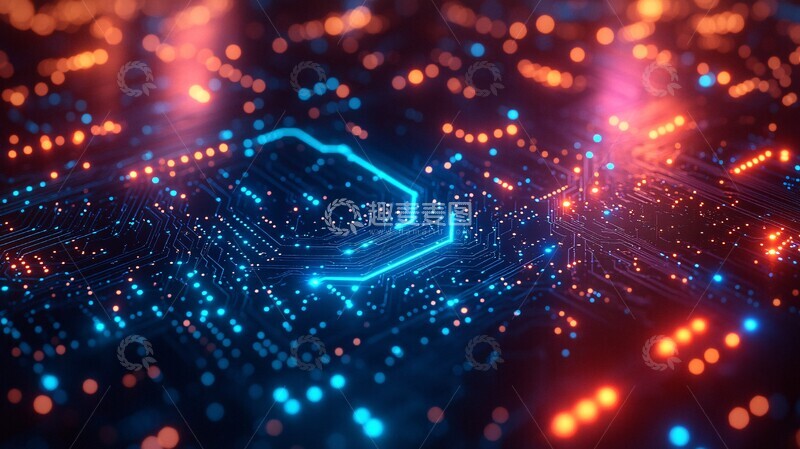 高清大图下载【趣麦麦图】蓝绿电路数字流