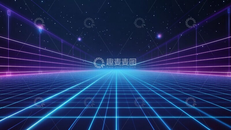 高清大图下载【趣麦麦图】蓝色光影网格背景2