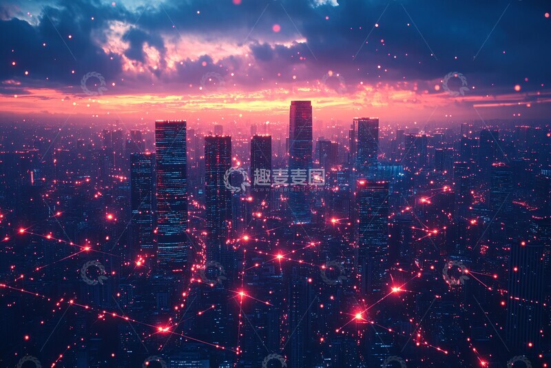 高清大图下载【趣麦麦图】智能城市光粒子连接