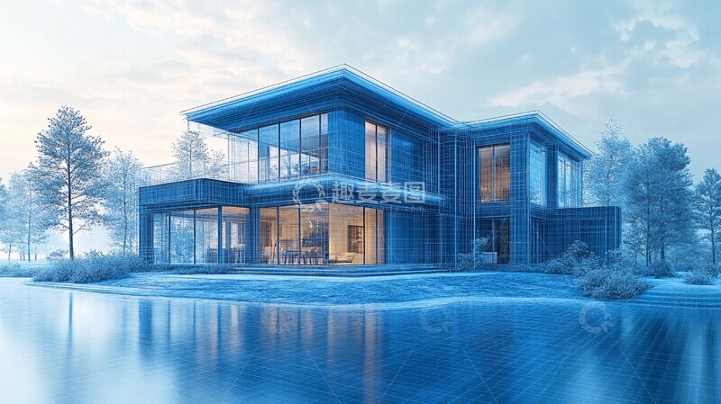 高清大图下载【趣麦麦图】蓝黑线框住宅概念3