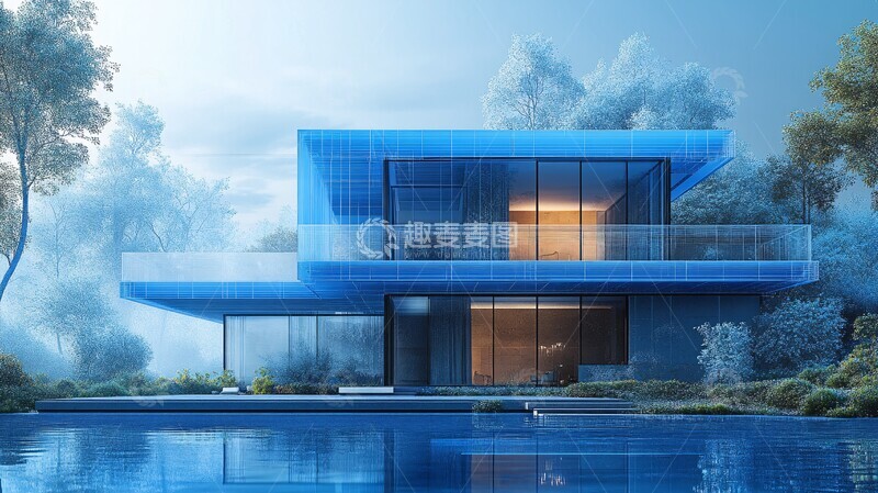 高清大图下载【趣麦麦图】蓝黑线框住宅概念2