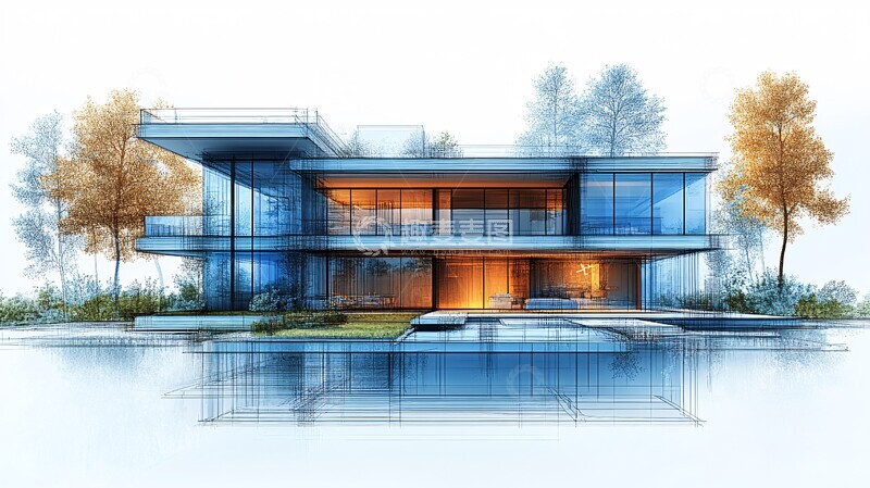 高清大图下载【趣麦麦图】蓝黑线框住宅概念1