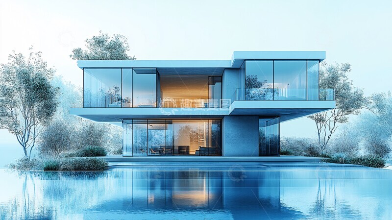 高清大图下载【趣麦麦图】蓝黑线框住宅概念