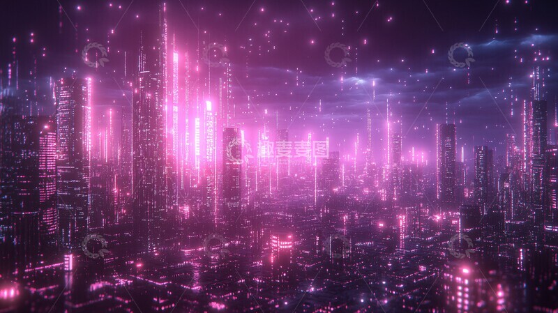 高清大图下载【趣麦麦图】紫白光数字城景