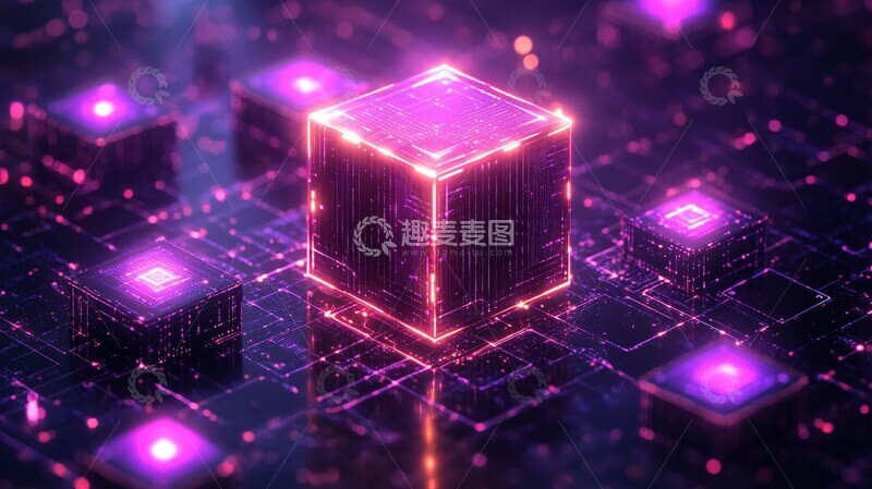 高清大图下载【趣麦麦图】区块链方块连接图2