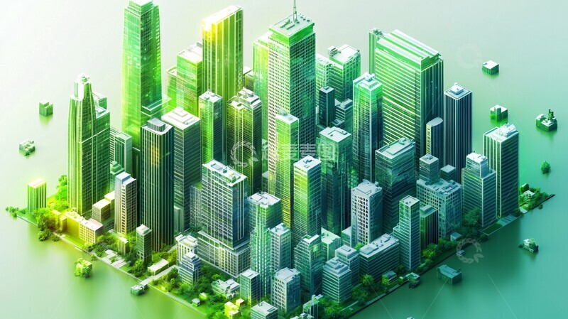 高清大图下载【趣麦麦图】绿色玻璃建筑群1