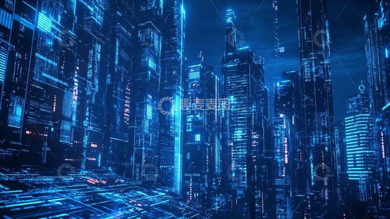 高清大图下载【趣麦麦图】加密城市蓝黑世界