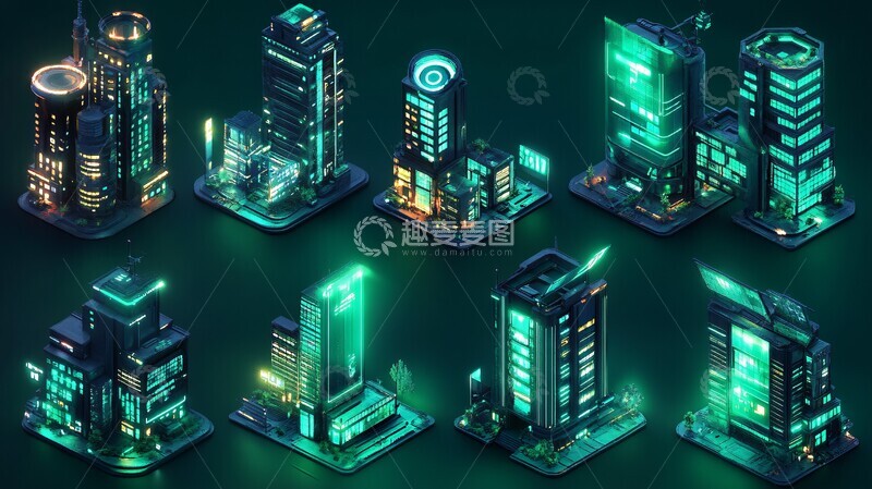 高清大图下载【趣麦麦图】绿色玻璃建筑群