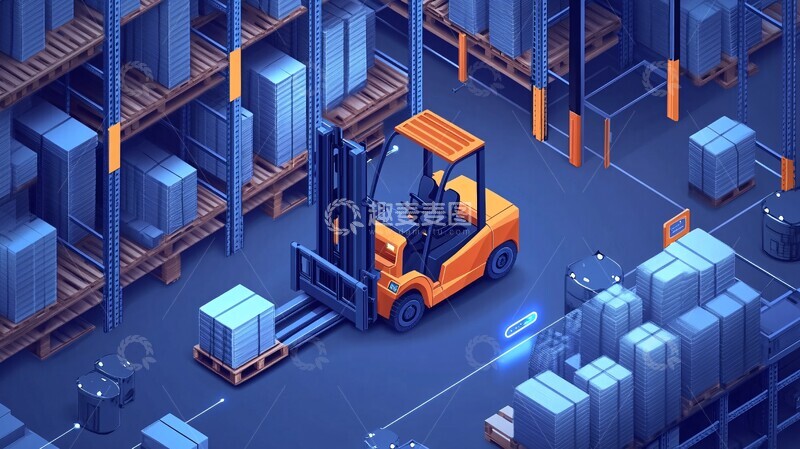 高清大图下载【趣麦麦图】智能仓库机器人叉车扫描