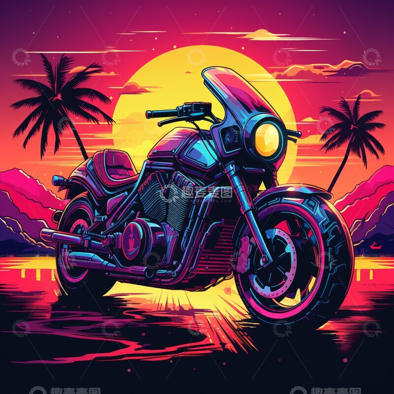 高清大图下载【趣麦麦图】-摩托车科幻插画2