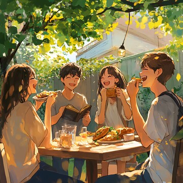 年轻人户外午餐