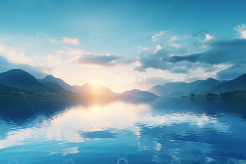 高清大图下载【趣麦麦图】湖面山影晨曦2