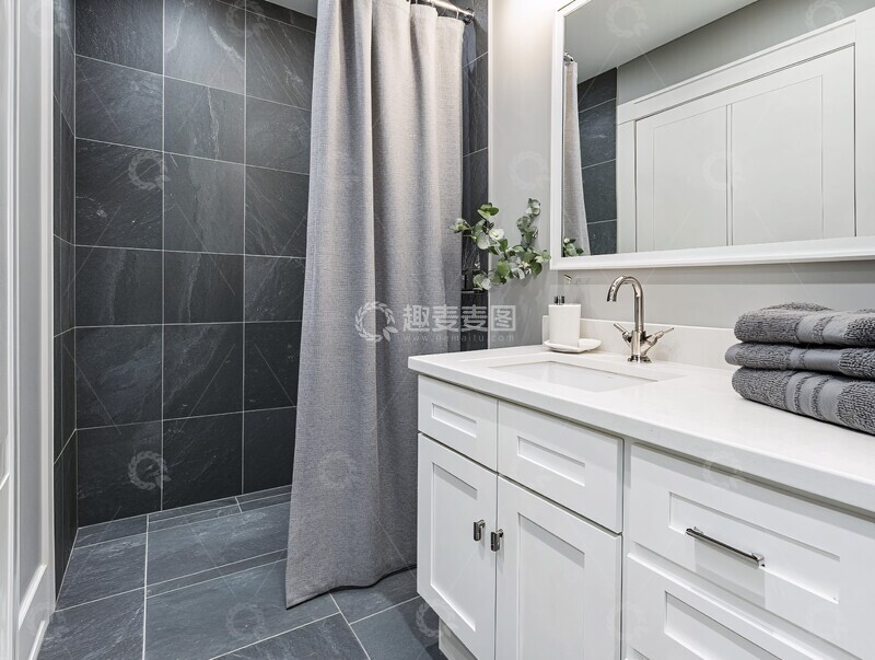 高清大图下载【趣麦麦图】灰瓷砖白浴室台面