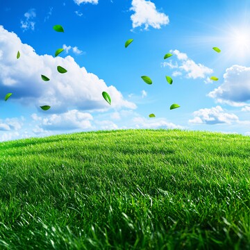 青草山坡蓝天白云