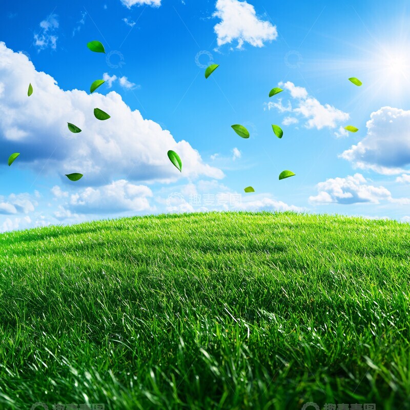 高清大图下载【趣麦麦图】青草山坡蓝天白云