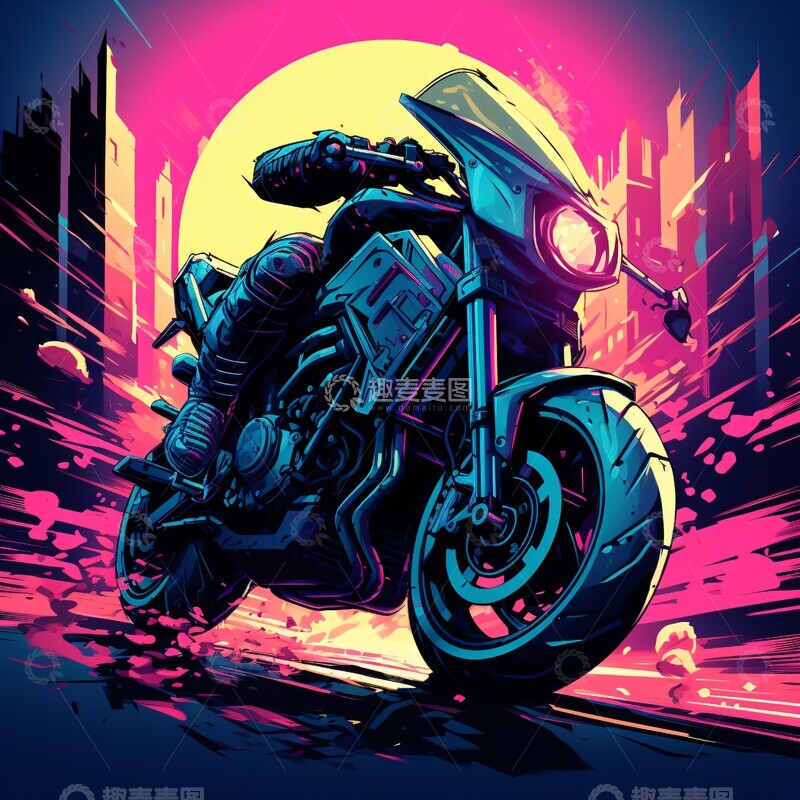 高清大图下载【趣麦麦图】摩托车科幻插画1