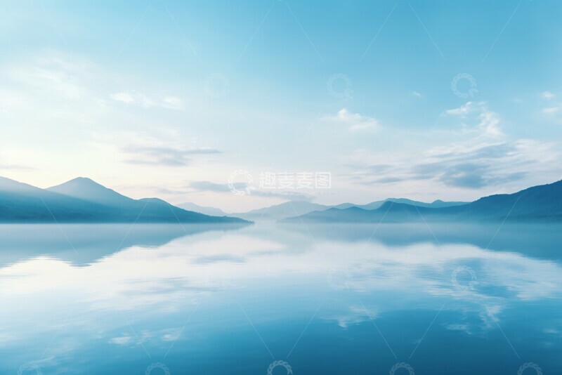 高清大图下载【趣麦麦图】湖面山影晨曦1