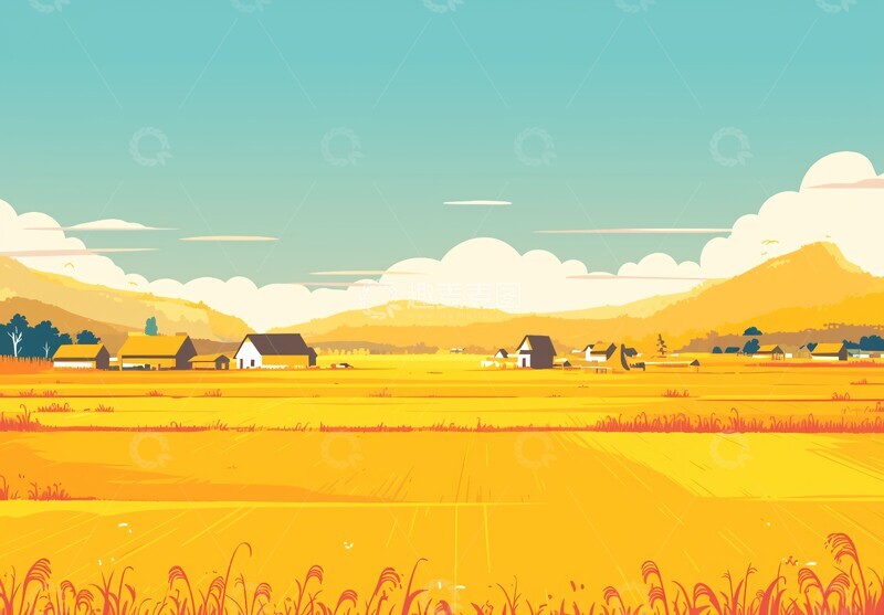 高清大图下载【趣麦麦图】稻田小屋风景图1