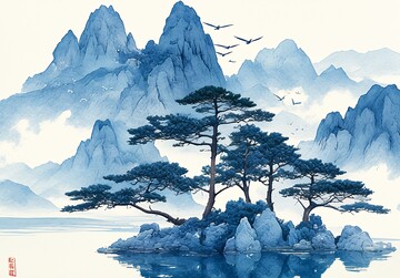 松影云湖松树云雾湖泊3