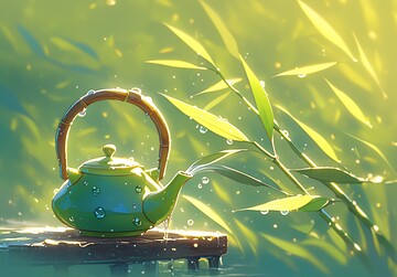 竹上露珠茶壶热