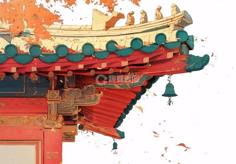 高清大图下载【趣麦麦图】屋檐秋叶屋檐秋叶白底2