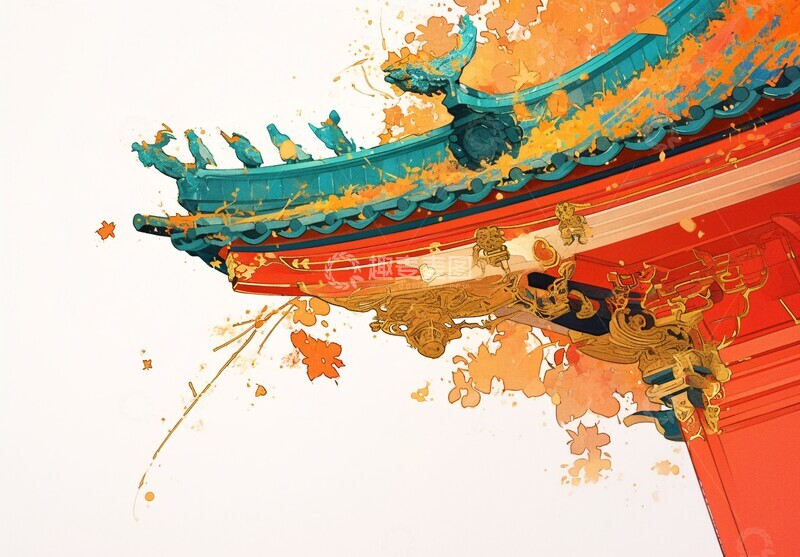 高清大图下载【趣麦麦图】屋檐秋叶屋檐秋叶白底1