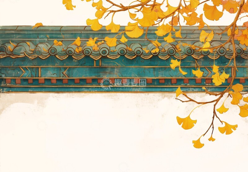 高清大图下载【趣麦麦图】屋檐秋叶屋檐秋叶白底