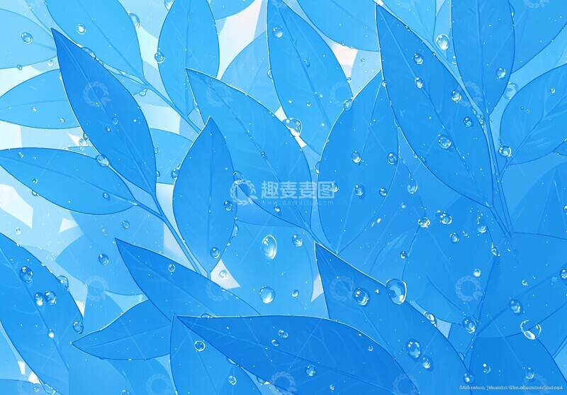 高清大图下载【趣麦麦图】蓝色水滴叶脉图1