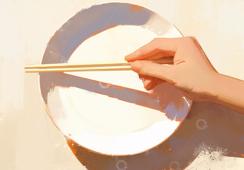 高清大图下载【趣麦麦图】白盘手握筷子1