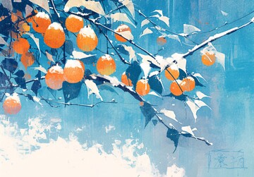 柿子挂枝雪中景1