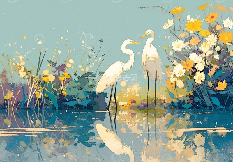 高清大图下载【趣麦麦图】冷露湖畔鹭舞菊