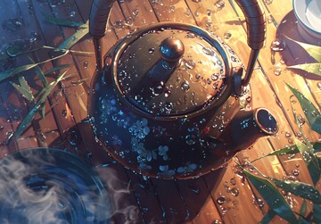 竹上露珠茶壶热1