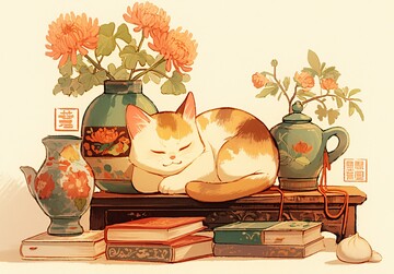 猫睡桌上的茶香