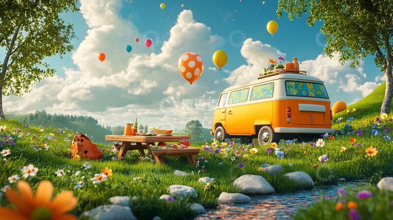 高清大图下载【趣麦麦图】夏日野餐场景1