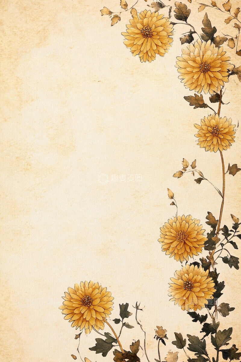 高清大图下载【趣麦麦图】黄色菊花插画3