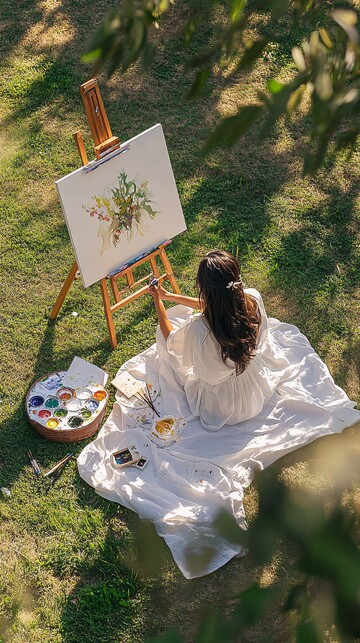 画家画布模特草地