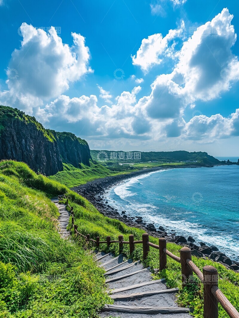 绿色草地与海景