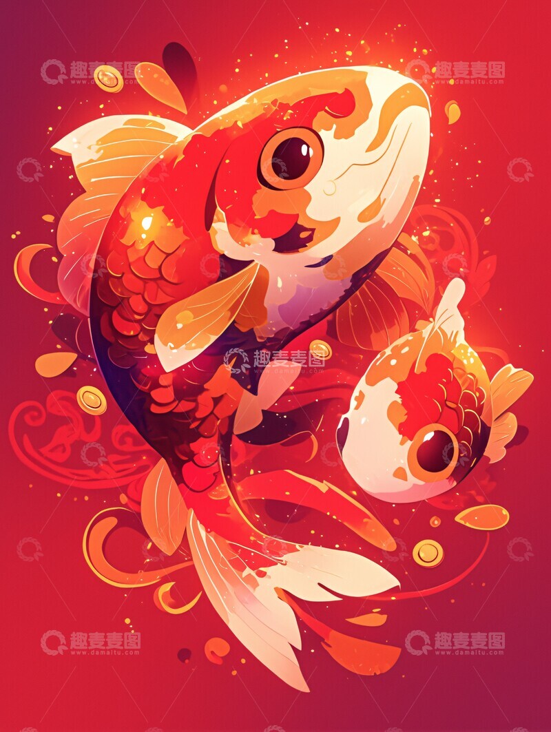 高清大图下载【趣麦麦图】金鱼迎新金币图