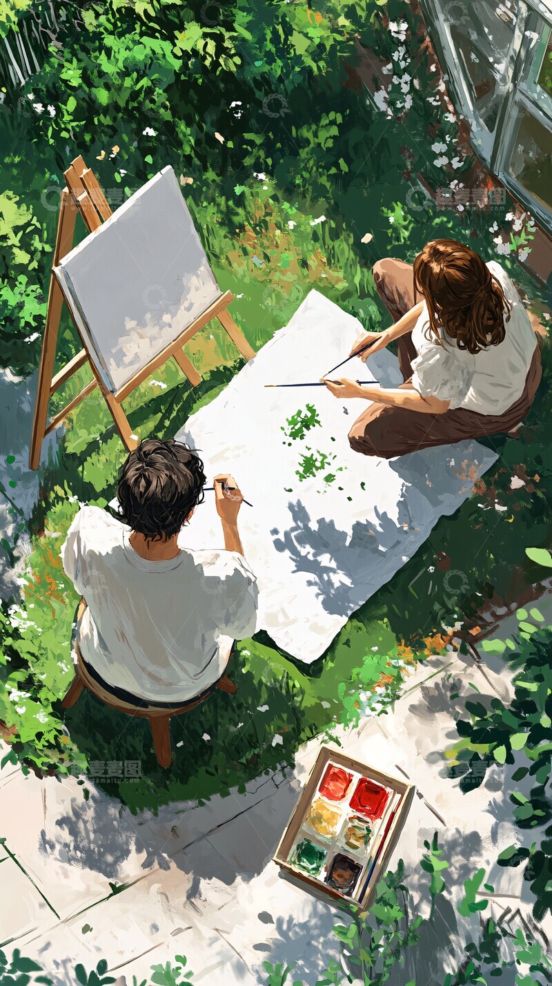 高清大图下载【趣麦麦图】画家画布模特草地3
