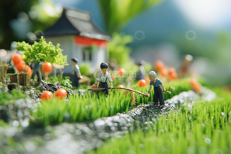 高清大图下载【趣麦麦图】稻田缩微农作场景