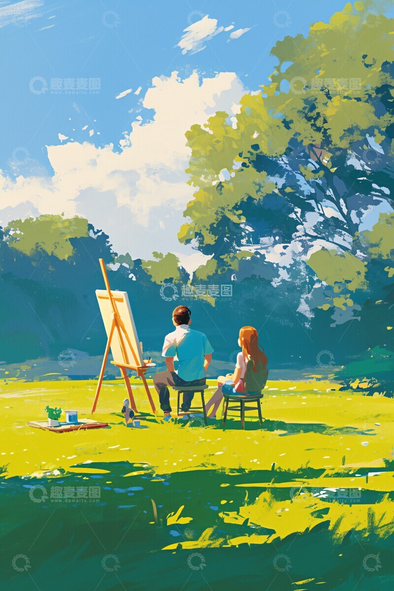 高清大图下载【趣麦麦图】阳光下的绘画场景