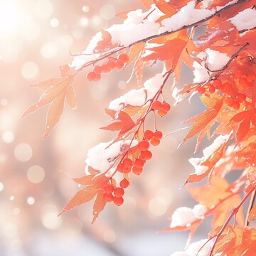 红枫叶雪景红枫叶阳光树枝