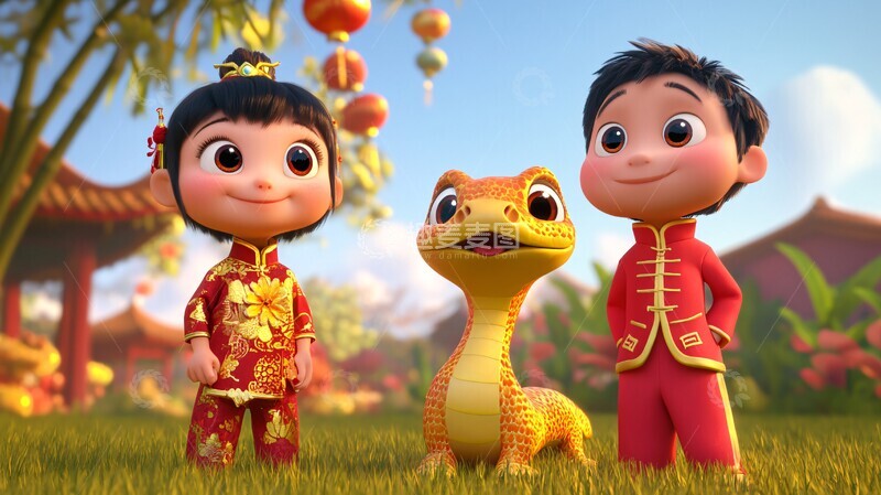 高清大图下载【趣麦麦图】卡通人物庆新年1