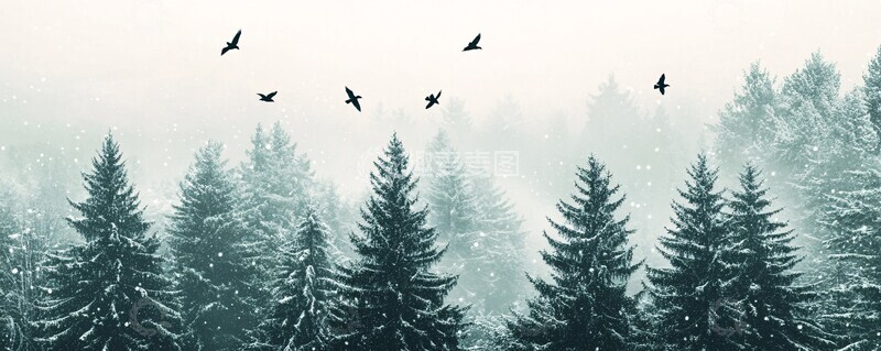 高清大图下载【趣麦麦图】雪松林中的黑鸟2