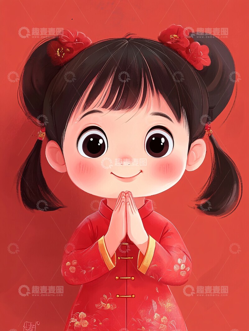 高清大图下载【趣麦麦图】双马尾女孩拜年图2