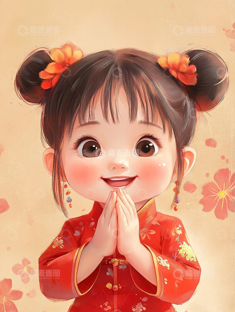 高清大图下载【趣麦麦图】双马尾女孩拜年图1