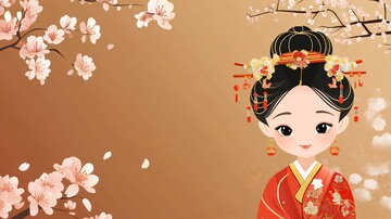 卡通女孩传统服饰